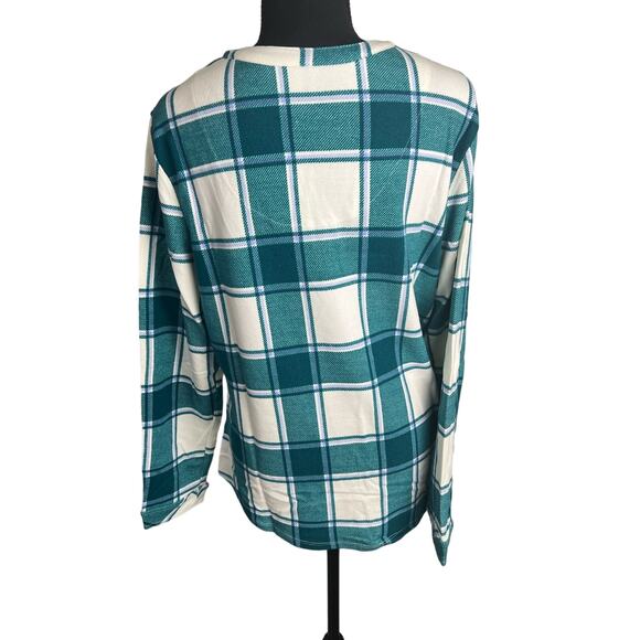 Denim & Co. Printed Heavenly Jersey Split Neck Long Sleeve Top DK SPRUCE SIZE M - Picture 5 of 8